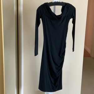 Susana Monaco Ruched Black Cowl Neck Dress, Small
